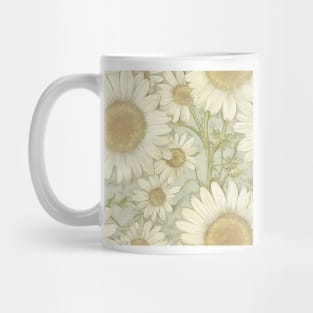 Antique Vintage White Ivory Daisy Floral Illustration Mug